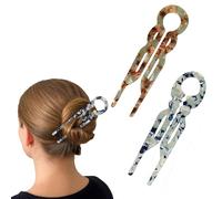 French U-Shaped Marbled Resin Hair Pins For Securing Buns & Ponytails - Non-Slip Bobby Clip Set In Earthy Blue-White Patterns, Ideal For Formal Occasions, Wedding & Evening Hairstyles