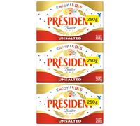 French Unsalted Block Butter 250g Presidents (3x250g)
