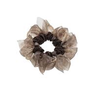French Velvet Butterfly Scrunchie Beaded Large Intestine Headrope Fluffy High Stretch Hair Flower Hair Accessory Light Coffee Color