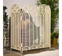 "French Victoriana" Antique Cream Finish Scroll Design Three Fold Fireguard Fire Screen - Classic Style Mesh Guard for Log Burners & Open Fires - Spark & Debris Protection