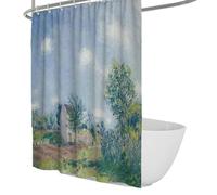 French Village Meadow Shower Curtain Sunny Day at Louveciennes Bath Curtain Summer Blue Sky Landscape Fabric Bathroom Decoration Curtains 200 x 220 cm