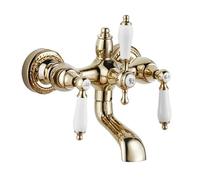 French Vintage Copper Bathtub Faucet for Hot and Cold Water (Golden Zirconium Bathroom Taps)