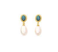 French Vintage Freshwater Pearl Earrings, Elegant Blue Tone Studs for Women, Light Luxury Versatile Jewelry, Thick Real Gold Color Retention, 24x8mm, 3g