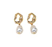 French vintage hollowed-out irregular earrings, light luxury personality baroque pearl exaggerated style.