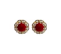 French vintage velvet wine red earrings for women; small group pearl for women;