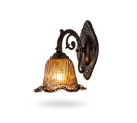 French Vintage Wall Sconce, Rustick Bronze Iron Lamp with Fluted Amber Glass Bell Shade, E27 Hardwired Decorative Fixture for Aesthetic Bedroom, Living Room, Hallway, Entryway