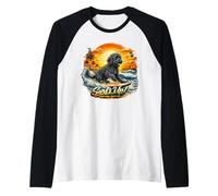 French Water Dog Surfing Beach Holiday Raglan Baseball Tee