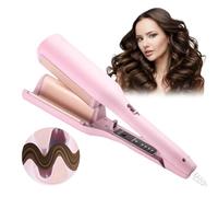French Wave Curling Iron Crimper, Hair Waver Wand Double Barrel Curler Women Girl, 32mm Deep Crimpers for Mermaid Beach Hair, Egg Roll Wavers Styler Care Tool 4 Temp for Short Medium Long(Pink)