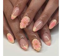 French Waves Press On Nails Beach Vacation Ready Yellow Floral Accents Comfortable Fake Nails For Social Event French Yellow Sweet Floral Press On Nail