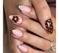 French Waving Dot Floral Press On Nails 24Pcs Autumn Winter Christmas Not Tools Needed Long False Nails Black White Christmas Glitters False Nail