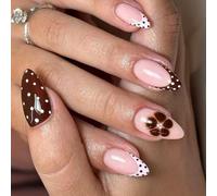 French Waving Dot Floral Press On Nails 24Pcs Autumn Winter Christmas Not Tools Needed Long False Nails Black White Multi Size False Nail For Women