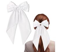 French White Bow Hair Clip - Soft Satin Silky Hair Bows - Cute Gifts for Women & Girls