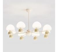 French White Chandelier 4-Light Glass Pendant Lamp, Linear Ceiling Fixture for Over Table, Restaurant and Living Room Lighting