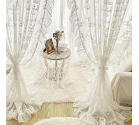 French White Linen Tulle Curtains with EmbroideryRomantic Ruffle Lace Window Drapes for Princess Bedroom DecorElegant Soft Sheer Curtains for Kids Room