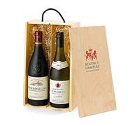 French Wine Gift Box - Luxury Gift Set with Chateauneuf-du-Pape & Chablis in Two Bottle Wooden Case - Premium Vintages and Wine Cases, from Regency Hampers