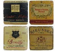 French Wine Square Label Coasters Boxed Set of 4 Tiles Vintage Antique Shabby Chic