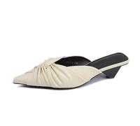 French Wrap Toe Hollow Back Half Slippers Pointed Toe Mule Pleated Feeling Slippers,Beige,3.5 UK