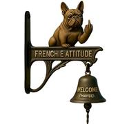 Frenchie Attitude Doorbell,Funny Bulldog Middle Finger Doorbell,Hanging Dog Welcome Bell, Shopkeepers Bell For Doors Opening,Outdoor Welcome Sign For Front Door, Porch, Home