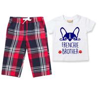 Frenchie Brother Pyjamas Children Tartan Trouser Bottoms Pyjama Set French Bulldog 60 SECOND MAKEOVER Red 3-4 Years
