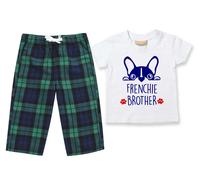 Frenchie Brother Pyjamas Children Tartan Trouser Bottoms Pyjama Set French Bulldog 60 SECOND MAKEOVER Green 3-4 Years
