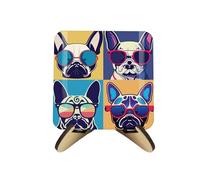 Frenchie Cork Coaster Set - Cool Pets French Bulldog Dog Gift - Set of Four (4) Square Drinks Coasters & Wood-Effect Stand