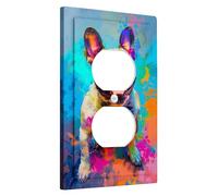 Frenchie Dog Light Switch Cover Plates/Outlet Covers, Vibrant Puppy Wall Accents, Thermoplastic Wall Plates, Fanciful Style, Standard Size Single Duplex Outlet