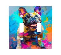 Frenchie Dog Light Switch Cover Plates/Outlet Covers, Vibrant Puppy Wall Accents, Thermoplastic Wall Plates, Fanciful Style, Standard Size Double Toggle