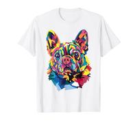 Frenchie Geometric Pop Art Closeup Portrait Puppy Face Value Graphic T-Shirt, Men, White, XL