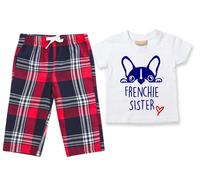 Frenchie Sister Pyjamas Children Tartan Trouser Bottoms Pyjama Set French Bulldog 60 SECOND MAKEOVER Red 3-4 Years