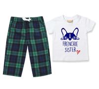 Frenchie Sister Pyjamas Children Tartan Trouser Bottoms Pyjama Set French Bulldog 60 SECOND MAKEOVER Green 3-4 Years