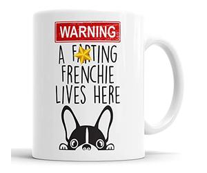 Frenchie Warning A Lives Here Mum Dad Mug Dog Dad French Bulldog Dad Cup Friend Funny Gift for Birthday Christmas, Frenchie Mum Mug