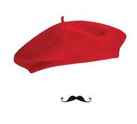 Frenchman Beret Women Men, Mustache Halloween Mime Costume Accessory Beanie Caps Classic Wool Winter French Hat Free Size, Red/1pcs, One size