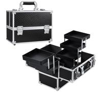 Frenessa 6 Trays Makeup Box Cosmetics Case Jewelry Organiser Vanity Make Up Storage Box Beauty Train Case Lockable with Keys, Black