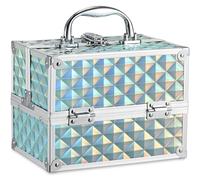 Frenessa Vanity Case Makeup Case Makeup Box Organiser 4 Trays Lockable Beauty Box Make up Organiser Storage, Shiny Blue