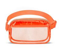 FRENOU Clear Waist Pack for Running Fanny Pack for Women Men, Crossbody Belt Bag Bum Bag with Adjustable Strap for Hiking Workout Sports Travel Clear Mesh Orange