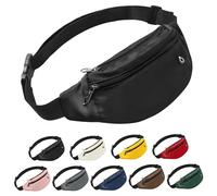 Frenou Waist Belt Bag Fashion Fanny Women and Men Gift Waist Pack With Adjustable Strap For Travel Running Hiking Walking, Black, L, 4-zipper Waist Pack