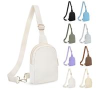 FRENOU Fashion Belt Bag Waist Pack Sling Waist Bag Sling Chest Waist Pack with Ajustable Strap, Beige, Parallel Zipper