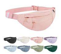Frenou Large Waist Bag With 4-Zipper Pockets-Fanny Pack For Women And Man-Crossbody Belt Bag With Adjustable Strap For Travel Running Hiking Walking Workout Light Pink