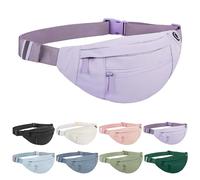 Frenou Large Waist Bag With 4-Zipper Pockets-Fanny Pack For Women And Man-Crossbody Belt Bag With Adjustable Strap For Travel Running Hiking Walking Workout Light Purple