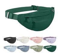 Frenou Large Waist Bag With 4-Zipper Pockets-Fanny Pack For Women And Man-Crossbody Belt Bag With Adjustable Strap For Travel Running Hiking Walking Workout Deep Green