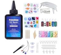 Frenshion 106Pcs Resin Kit with 100g Low Viscosity Hard Faster Cure UV Resin, Color Pigment, Mold Accessories Starter Kit for Jewelry Making with Lamp