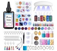 Frenshion 140Pcs Resin Jewelry Making Kit with 100g Fast Cure Clear Hard Low Odor UV Resin, Color Pigment, Accessories Starter Kit for Jewelry Earrings Necklace Bracelet with Light