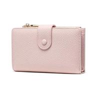 Frentree Women's RFID Blocking Wallet, Genuine Leather Look, Large Coin Compartment, Zip Wallet, Snap Button Wallet, with Gift Box, Pink, 3 x 15.5 x 10 cm, Casual