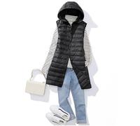 FREOJGU Down Vest Winter Down Vest Women Ultra Light Thin Long hooded Jackets Slim Waistcoat Casual Basic(Black,XL)
