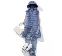 FREOJGU Down Vest Winter Down Vest Women Ultra Light Thin Long hooded Jackets Slim Waistcoat Casual Basic(Blue,L)