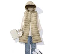 FREOJGU Down Vest Winter Down Vest Women Ultra Light Thin Long hooded Jackets Slim Waistcoat Casual Basic(Khaki,L)