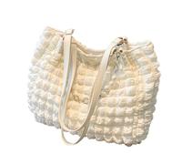 FREOJGU Plush Bag Casual Large Capacity Tote Shoulder Bags Wrinkle Ruched Handbag Quilted Padded Shopper Bag Big Purse(White)