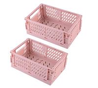 Frepea Pack of 2 Storage Baskets, Small Folding Boxes, Pink, Foldable, Sturdy Storage Box, Plastic Folding Basket for Kitchen/Children's Room/Office (Pink)