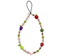 FREPERS Beaded Phone Wrist Strap Charm for Women, Handmade Multicolor Acrylic & Chalcedony Cell Phone Lanyard with Fruit Charms (Apple, Watermelon, Strawberry, Grape, Pear), Cute Anti-Lost Wristlet