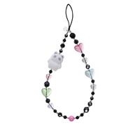 FREPERS Black Crystal Beads Phone Lanyard for Women, Cute Panda & Hearts Charm, Anti-Lost Wrist Strap with Thick Polyester Cord for iPhone 14/15/16 Pro Max, Samsung Galaxy S23/S24, Gift for Girls